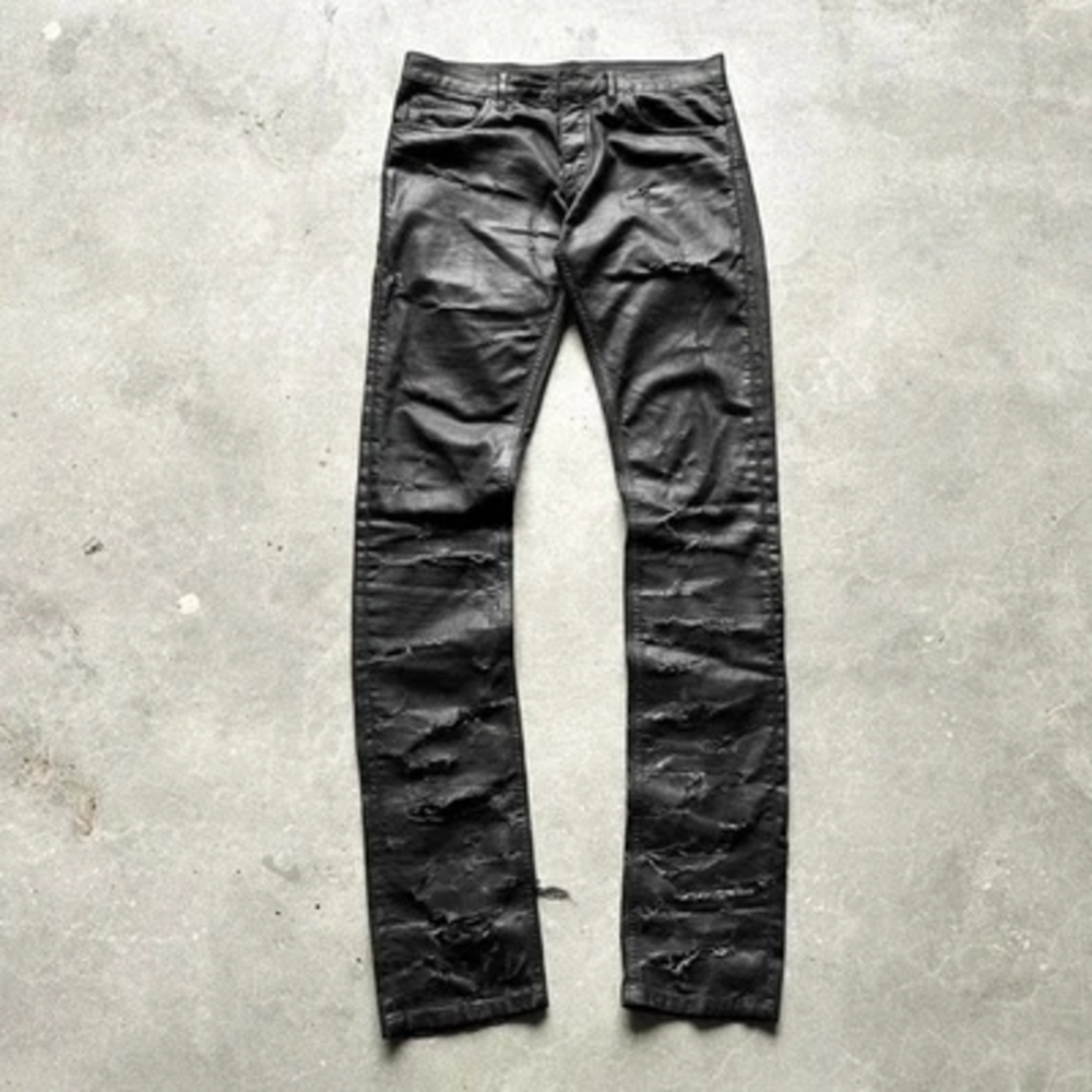 Dior Men's Black Skinny Jeans Waxed And Distressed Black 32w Heidi Slimane Rick - Picture 2 of 12